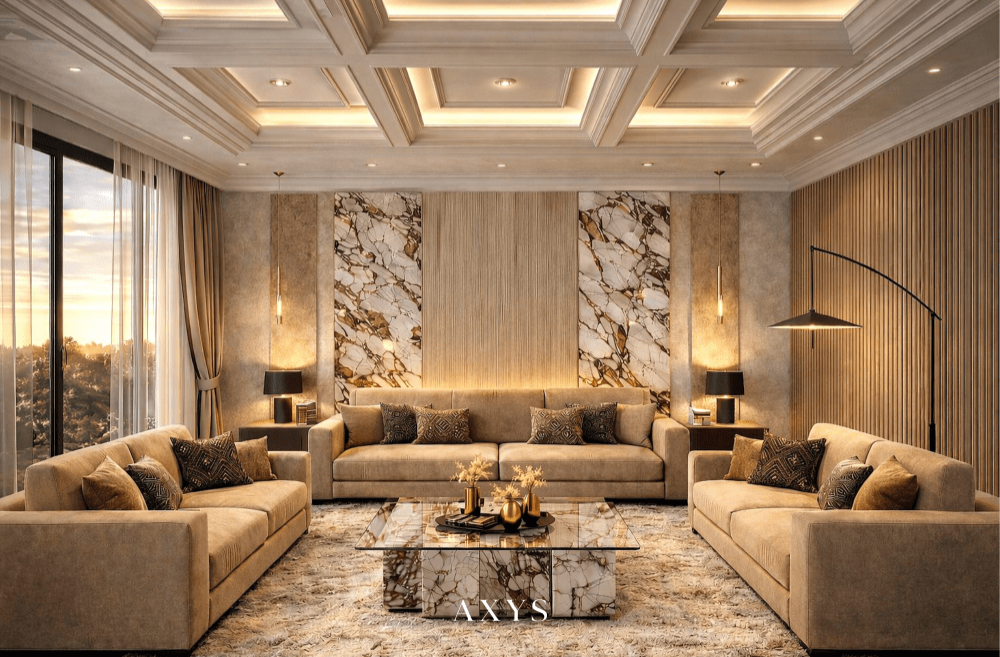 modern kitchen design with neutral tones and marble surfaces design